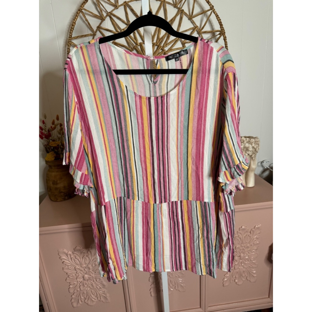 Women's Glitzy Girlz Top 3X Pink Multi Striped